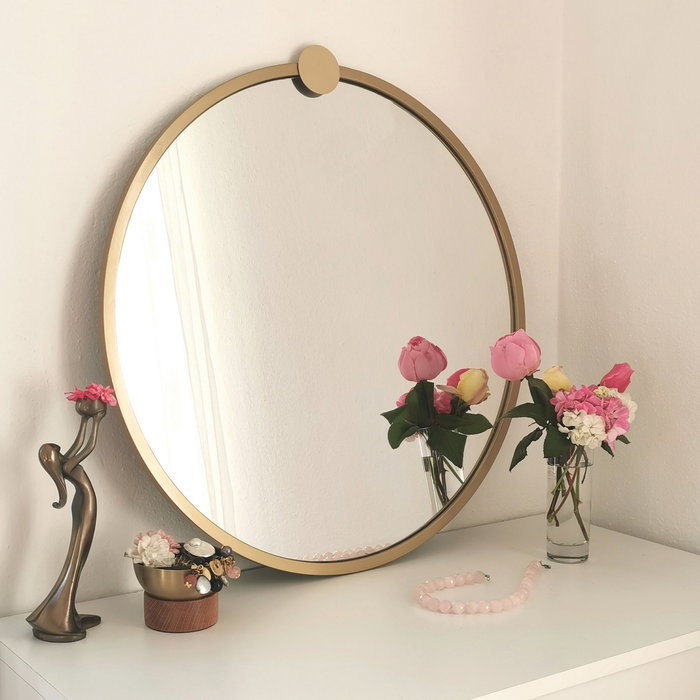 Hanah Home Espejo Redondo de Metal Dorado A708